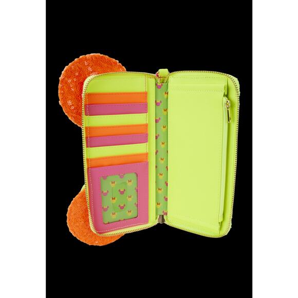 NWT Disney Minnie Mouse Color Block Neon Sequin Zip Around Wristlet Wallet - Picture 4 of 4